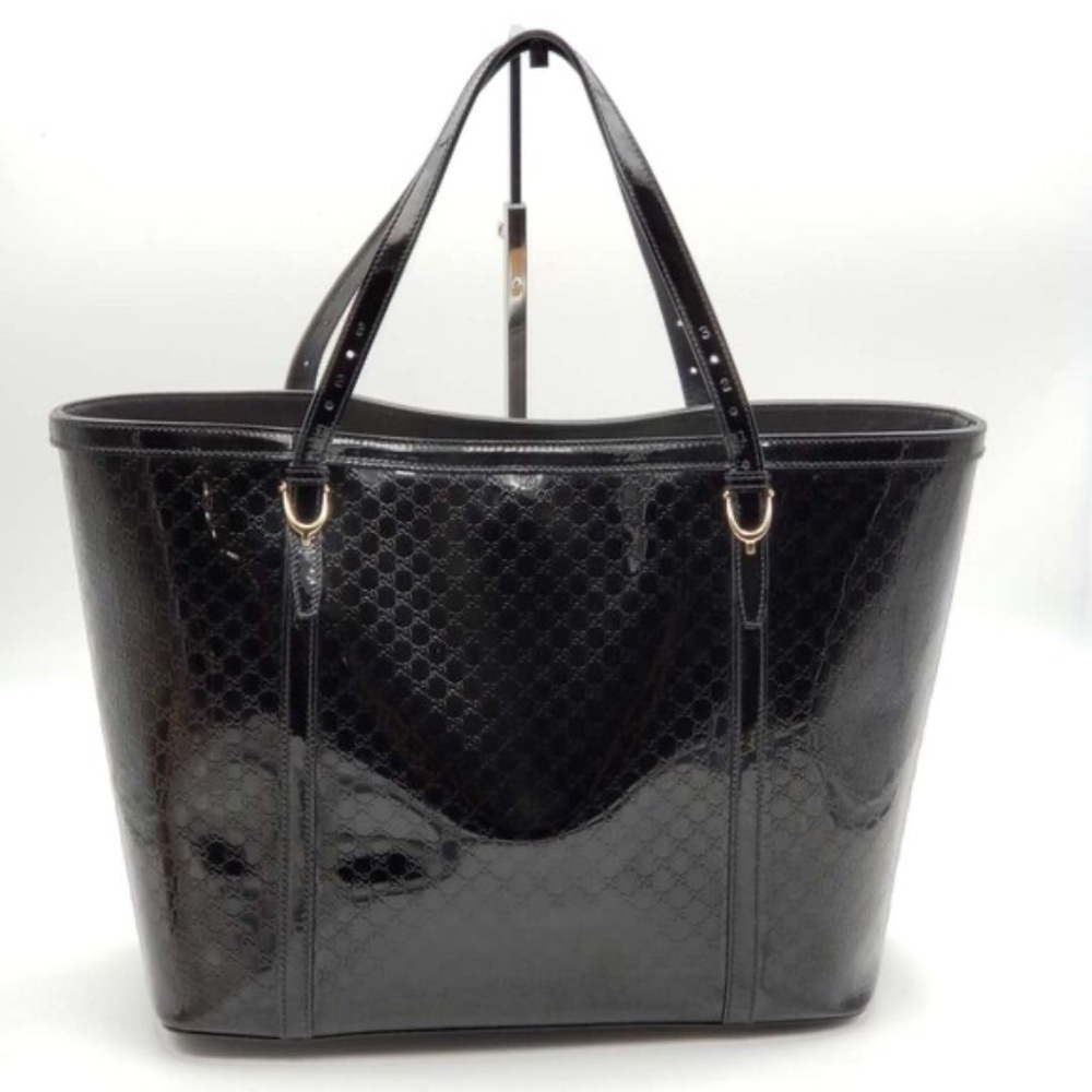 Authentic Gucci Micro GG Guccissima Patent Leather Tote Bag Black Shoulder Bag - Picture 1 of 16